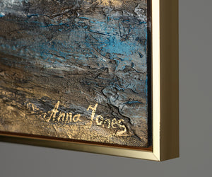 Abstrakt havlandskab – Håndmalet unika i tværformat med guld