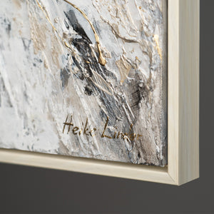 Abstrakt sommerfugl med gyldne vinger håndmalet på lærred