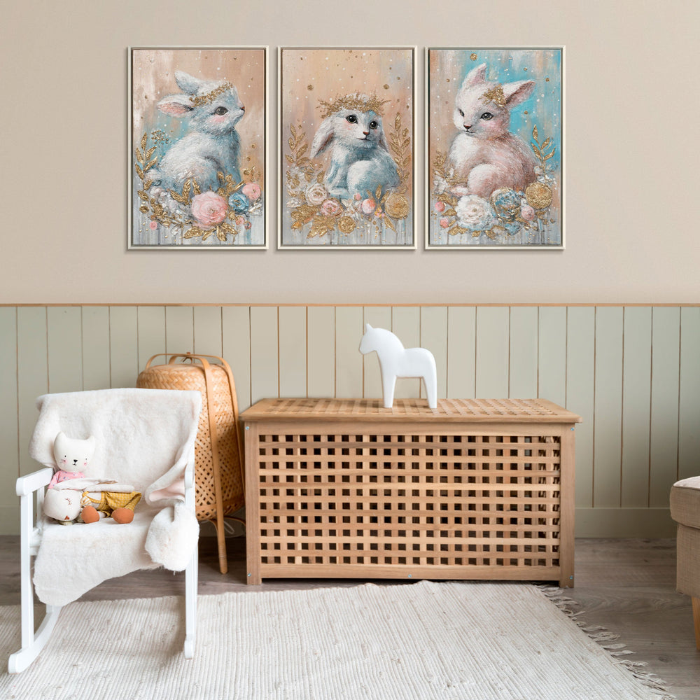 Originalt akryl triptykon „Skovbørn“ – maleri til børn på lærred 180x120cm