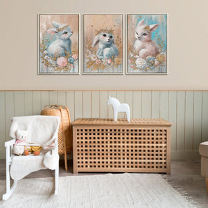 Originalt akryl triptykon „Skovbørn“ – maleri til børn på lærred 180x120cm
