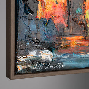 Abstrakt akrylbillede "Paris’ hygge" – lærred med bymotiv og ramme