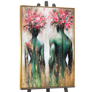 Moderne lærredsbillede "Blomstersilhuetterne" – abstrakt kunst med guldramme