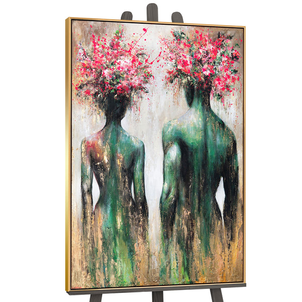 Moderne lærredsbillede "Blomstersilhuetterne" – abstrakt kunst med guldramme