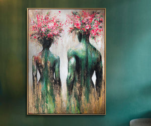 Moderne lærredsbillede "Blomstersilhuetterne" – abstrakt kunst med guldramme