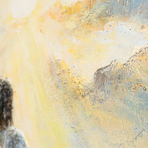 Håndmalet religiøst billede moderne kunst „Vejen til Lyset“ – kunst på lærred med Jesus ved havet