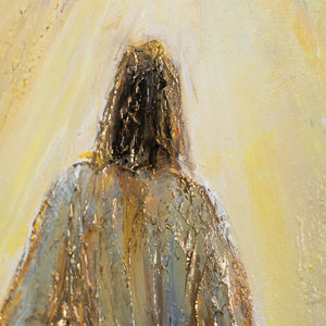 Håndmalet religiøst billede moderne kunst „Troens Strålestyrke“ – kunst på lærred med Kristus ved havet