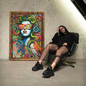 Abstrakt moderne kunst på lærred med ramme "Neonmyten"