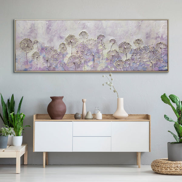 Blomster maleri på lærred "Forårsbegyndelse" med ramme i moderne stil