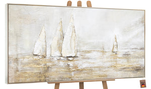 Akrylmaleri abstrakt kunst sejlscene "Solblænding"