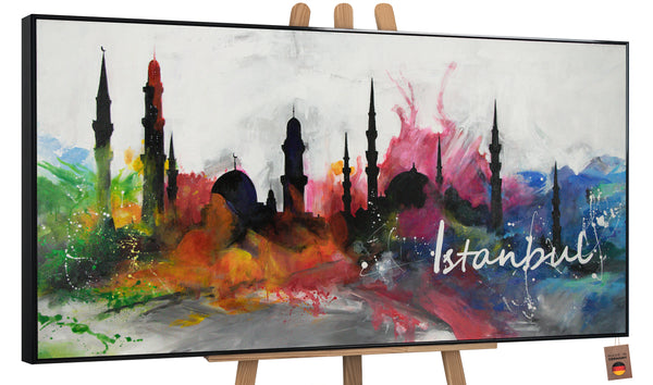 Håndmalet akryl maleri med ramme "Istanbul" abstrakt bybillede