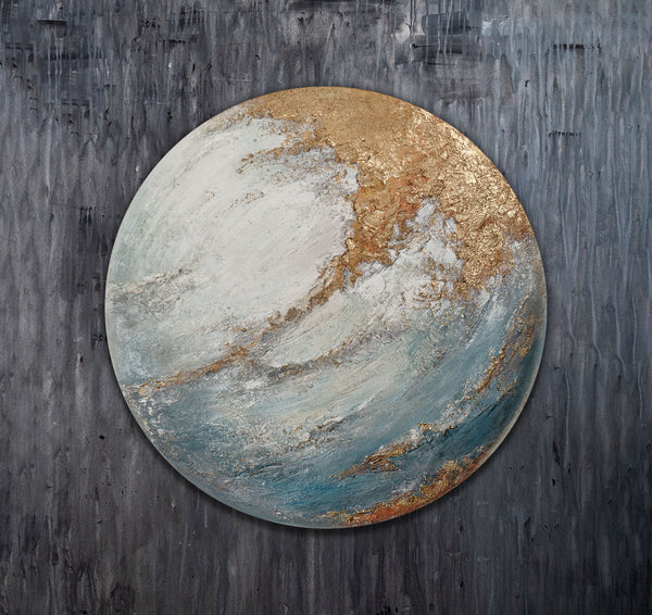 Rundt efterlysende maleri "Ephyria" – Abstrakt planetinspireret kunst
