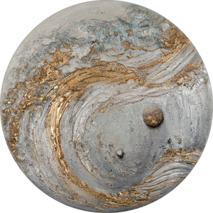 Rundt efterlysende maleri "Heliona" – Planetinspireret kunst på lærred