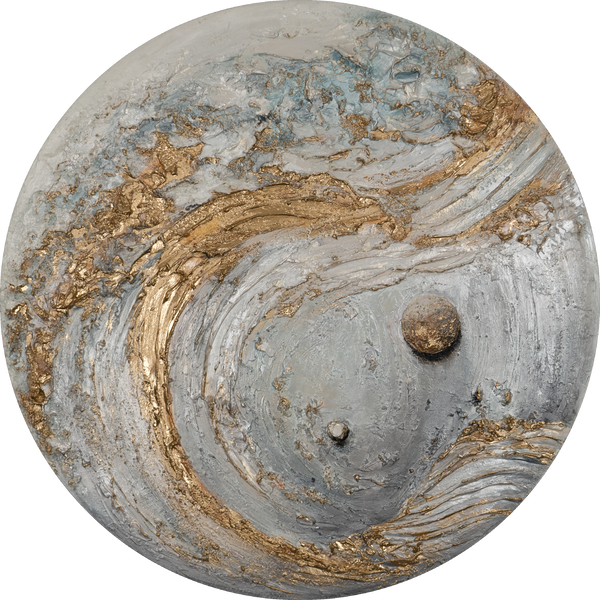 Rundt efterlysende maleri "Heliona" – Planetinspireret kunst på lærred