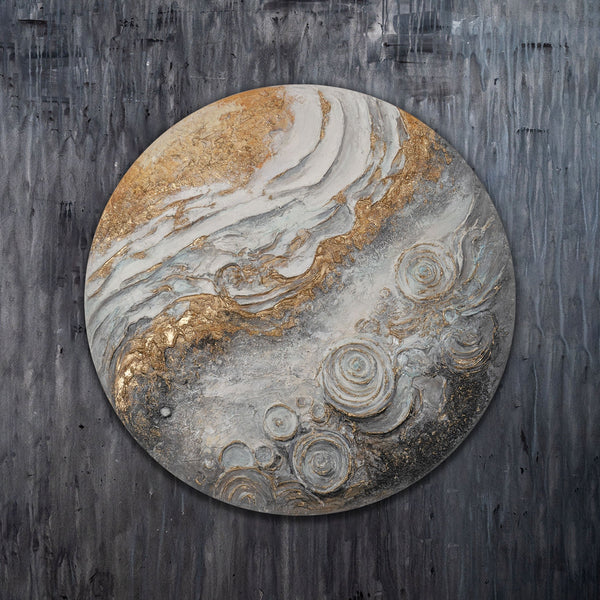Rundt efterlysende maleri "Sirius" – Planetinspireret akrylkunst