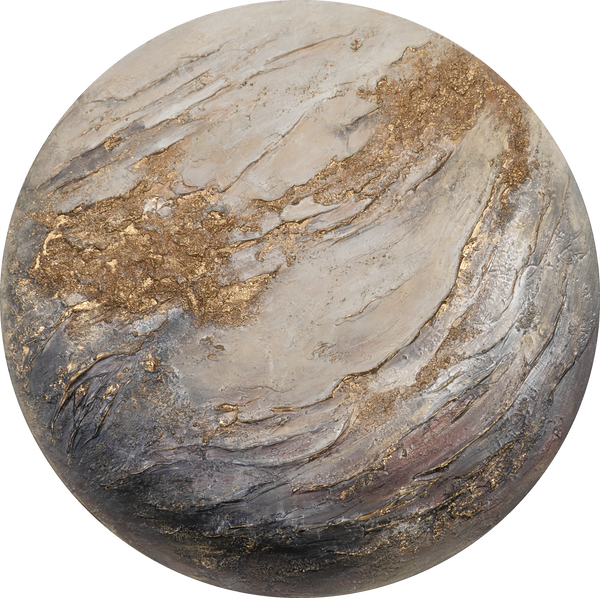 Rundt efterlysende maleri "Iridium" – Planetinspireret akrylkunst