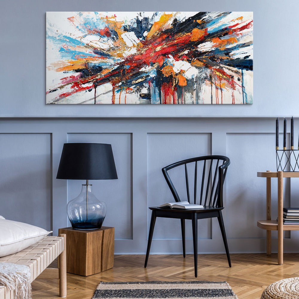 "Floden af Energi" håndmalet akrylmaleri på lærred moderne vægdekoration 115x50cm