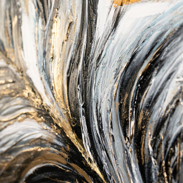 Abstrakt akrylmaleri "Gyldne Fjer" moderne vægkunst håndmalet 115x50cm