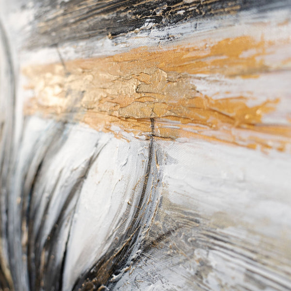Abstrakt akrylmaleri "Gyldne Fjer" moderne vægkunst håndmalet 115x50cm