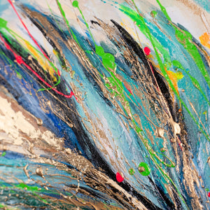 Håndmalet akrylmaleri på lærred "Lysende fjer" 115x50cm