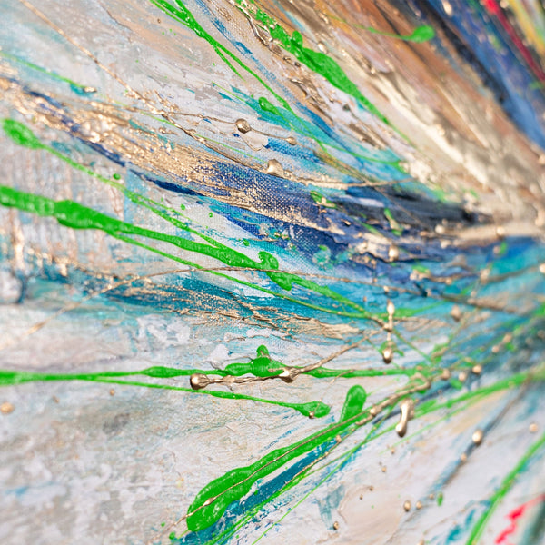 Håndmalet akrylmaleri på lærred "Lysende fjer" 115x50cm