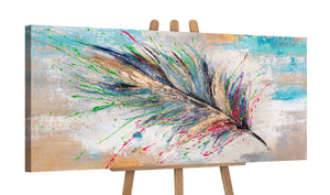 Håndmalet akrylmaleri på lærred "Lysende fjer" 115x50cm