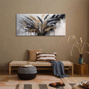 Håndmalet akrylmaleri på lærred med guldaks "Stikkende" 115x50cm