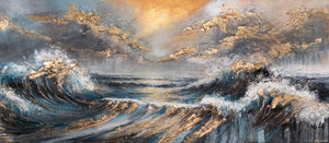 Moderne Acrylbilder abstrakt Meer auf Leinwand – Bild handgemalte "Shining Waves" 115x50cm