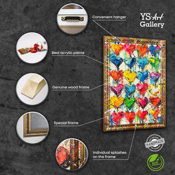 Stort abstrakt farverigt maleri til væg med ramme "Kærlighedens Palette"