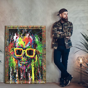 Store abstrakte farverige maleri med ramme "Neon Stænk"