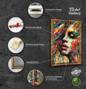 Store abstrakte farverige malerier på lærred med ramme "Farvernes Passion"