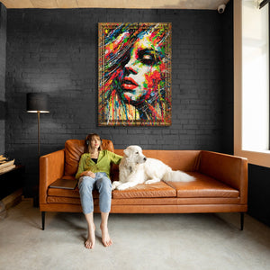 Store abstrakte farverige malerier på lærred med ramme "Farvernes Passion"