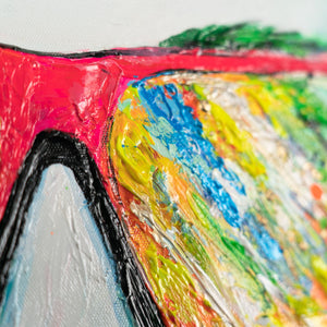 Abstrakt moderne kunst på lærred med ramme "Neonmyten"