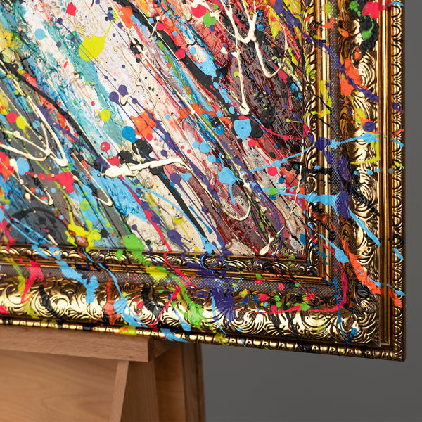 Abstrakt moderne kunst på lærred med ramme "Neonmyten"