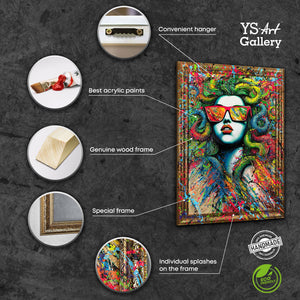 Abstrakt moderne kunst på lærred med ramme "Neonmyten"