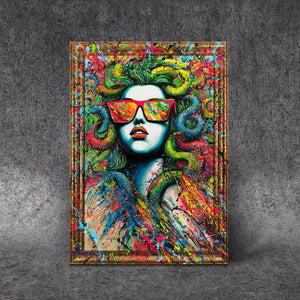 Abstrakt moderne kunst på lærred med ramme "Neonmyten"