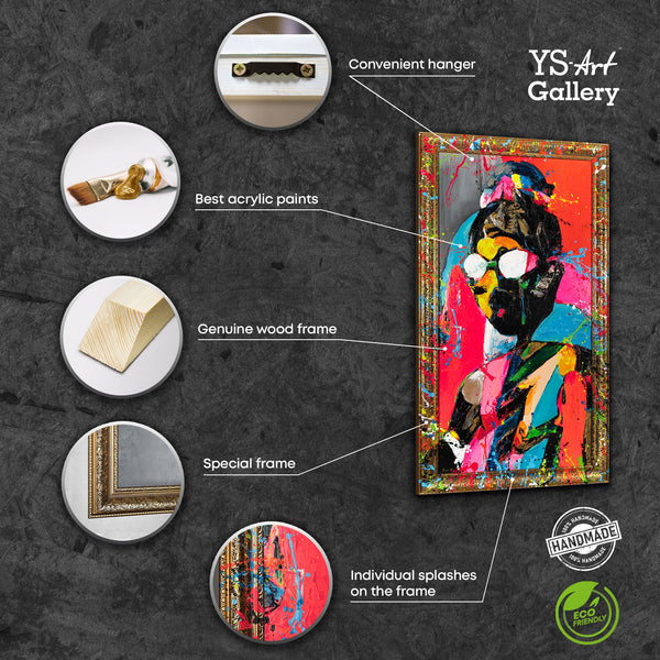 Moderne maleri på lærred med ramme "Kontrastfuldt udtryk"