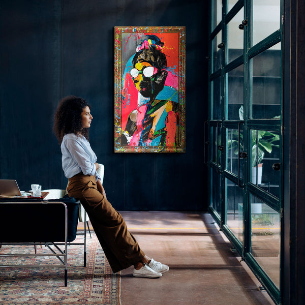 Moderne maleri på lærred med ramme "Kontrastfuldt udtryk"