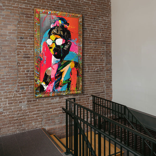 Moderne maleri på lærred med ramme "Kontrastfuldt udtryk"