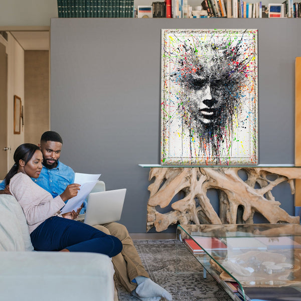 Abstrakt maleri på lærred med ramme "Æterisk billede"