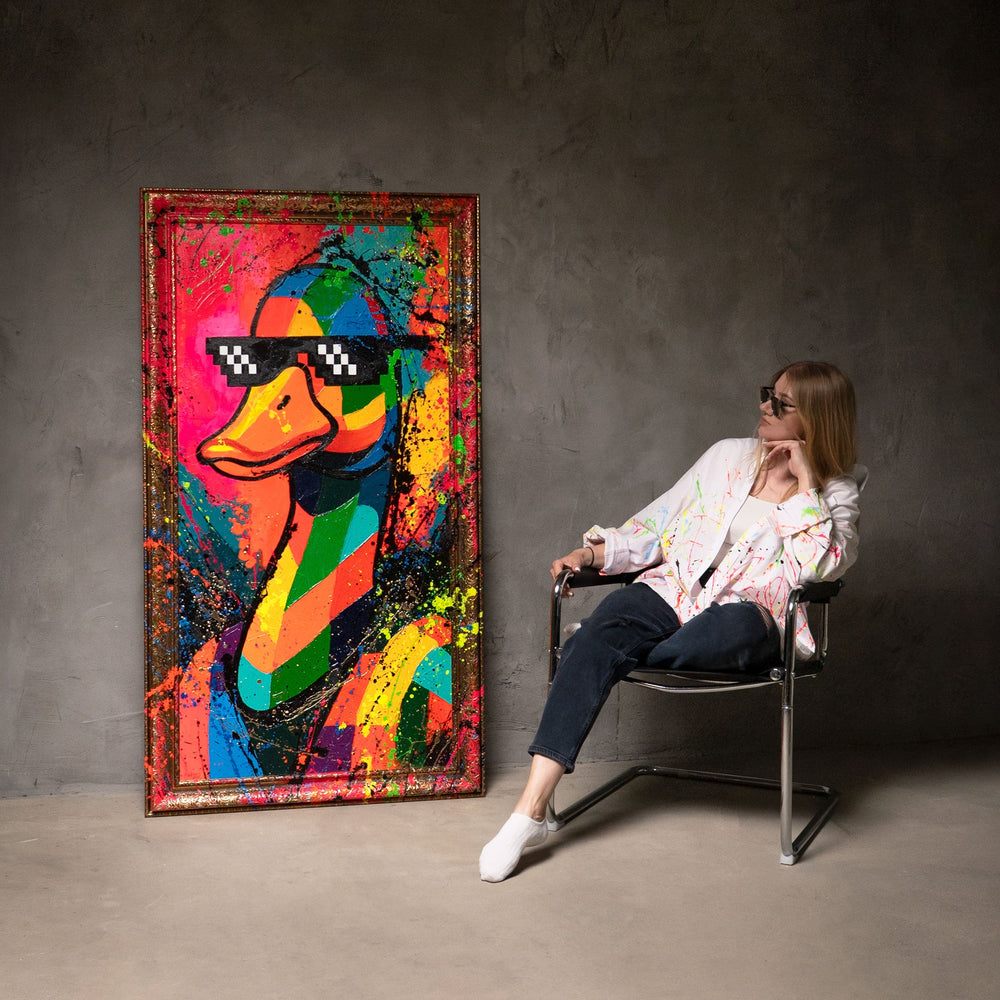 Moderne vægdekoration til stuen – Pop-Art lærredsbillede „Duck Vibe“