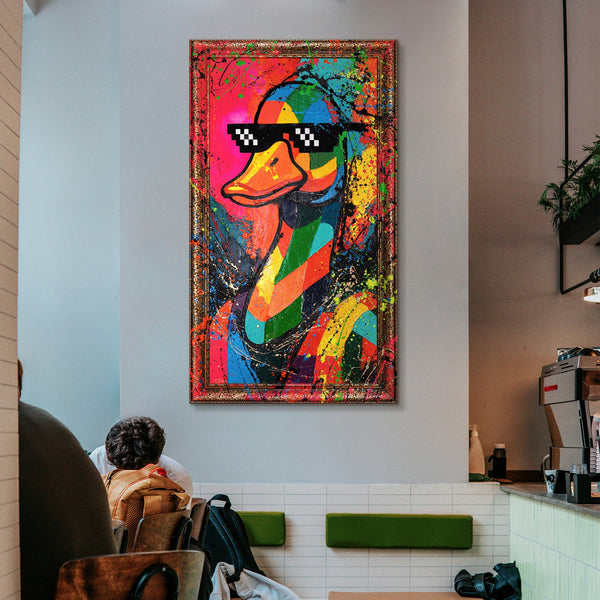 Moderne vægdekoration til stuen – Pop-Art lærredsbillede „Duck Vibe“