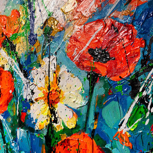Abstrakt blomsterbillede – Håndmalet lærredsbillede „Blomsterbladens varme“