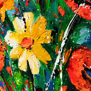 Abstrakt blomsterbillede – Håndmalet lærredsbillede „Blomsterbladens varme“