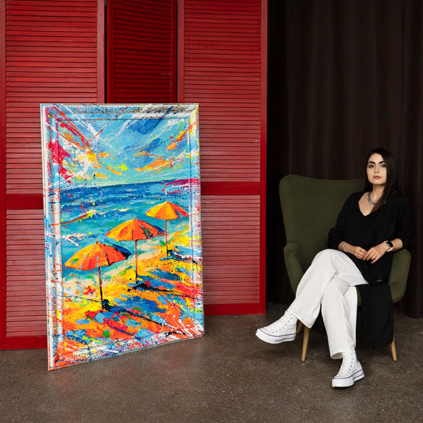 Moderne abstrakt kunst – Håndmalet lærredsbillede „På solens spor“