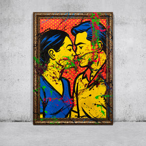 Håndmalet Pop-Art maleri – Moderne vægbilleder til stuen „Farverigt Kys“