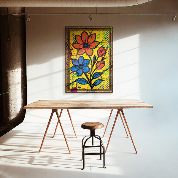 Moderne vægbilleder på lærred – Håndmalet abstrakt kunst „Blomsterfest“