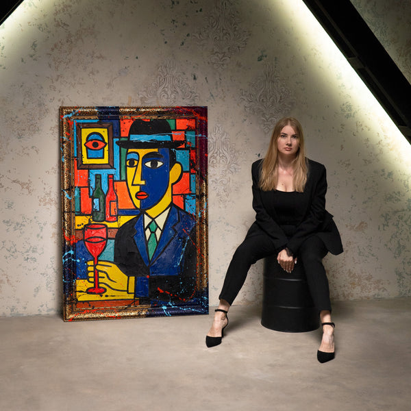 Vægdekoration Stue – Håndmalet Pop-Art Portræt „Bar“
