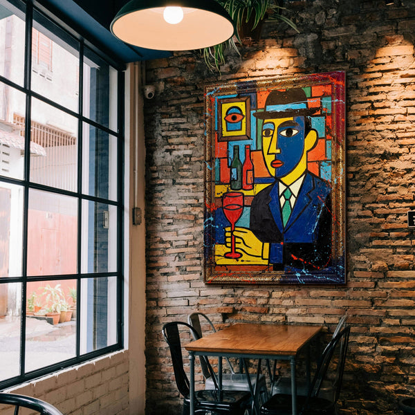 Vægdekoration Stue – Håndmalet Pop-Art Portræt „Bar“
