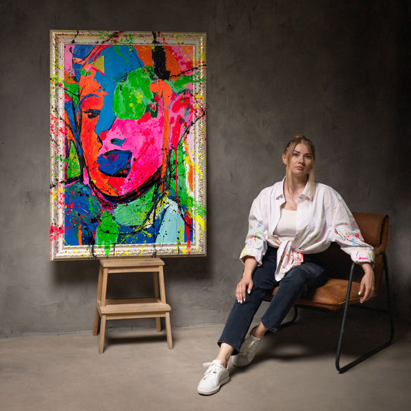 Abstrakt Kunstportræt – Moderne Håndmalet Maleri „Emotion“
