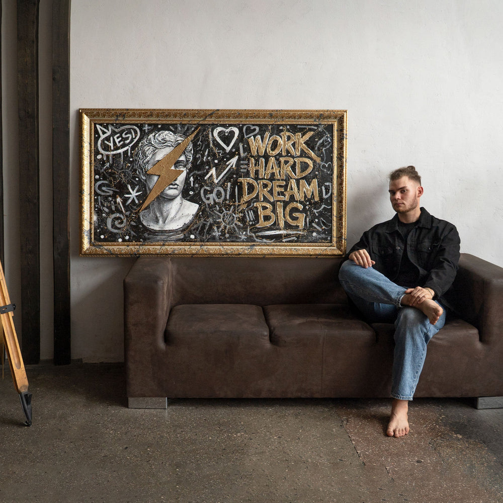 Moderne vægdekoration til stuen – Motiverende billede på lærred „Kunst af Motivation“